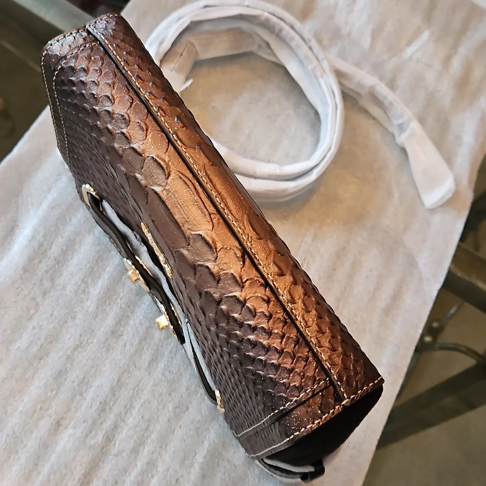 Coach Blake Crossbody Bag Metallic Snake Embossed Bronze Leather Gold Hdwr NWT - Picture 6 of 16